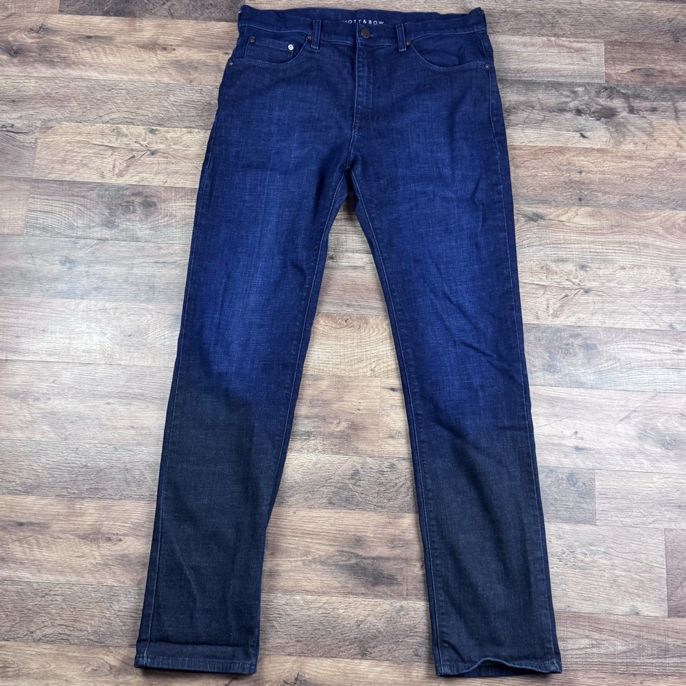 Mott and Bow Jeans Mens 33x32 Blue Slim Straight 5-Pocket Dark Denim - Picture 3 of 9